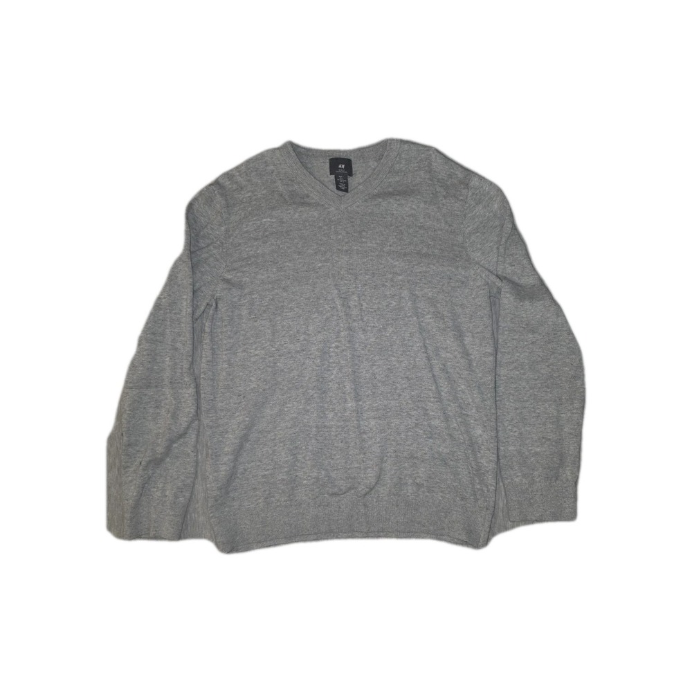 H&M Slim Fit Men's Gray V-Neck Knit Pullover Sweater Long Sleeve Solid L